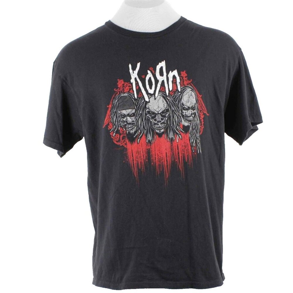 Delta KORN Tee Sz XL Black Multi KORN Skulls 100% Preshrunk Cotton Knit Shirt